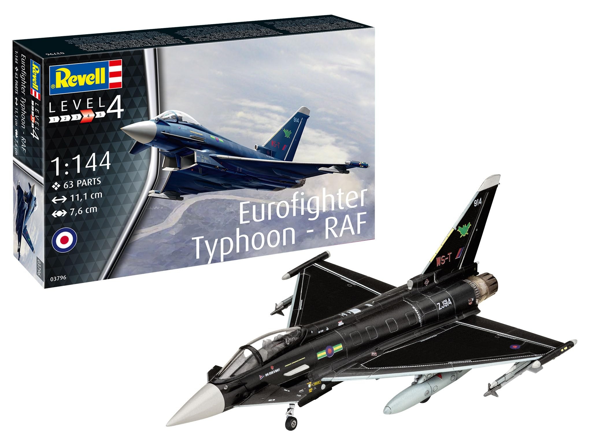 Revell 03796 Eurofighter Typhoon-RAF Maßstab 1:144 ungebaut/unlackiert Plastikmodellbausatz Modellbau, Assorted
