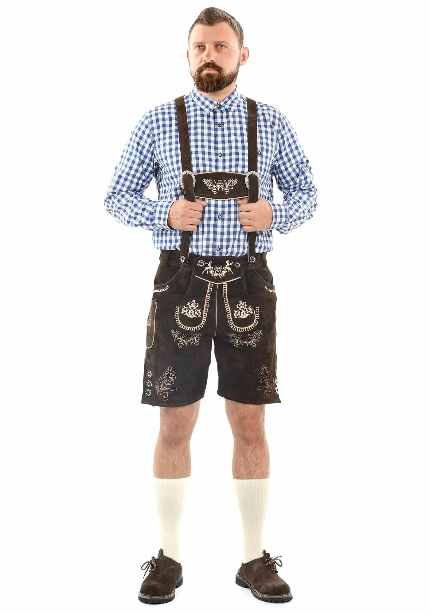 Trachtenlederhose ALESSANDRO SALVARINI "ASFerdl", Herren, Gr. 52, Normalgrößen, dunkelbraun, 100% Rindsleder, Hosen, Lederhose in Trachtenstil in kurzer Schnittform aus Echtleder