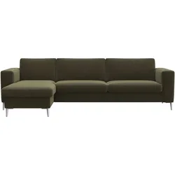 Ecksofa FLEXLUX "Fiore, super Sitzkomfort durch Kaltschaum im Sitz, L-Form", grün (moss grün), B:262cm H:85cm T:92cm, 100% Polyester, Sofas, breite Armlehnen, Kaltschaum, Füße Alu