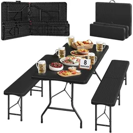 Woltu Bierzeltgarnitur Campingtisch & 2 Bierbank mit Tragegriffe Klappbar
