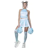 Smiffys Fever Engel Cheerleader-Kostüm, Blau, Top, Rock, Socken, Pom Poms