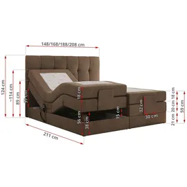 MKS Meble MKS Boxbett, Braun, Textil, 2-Sitzer, H3, 7-Zonen, Rechteckig, 180x200 cm, Schlafzimmer, Betten, Boxspringbetten