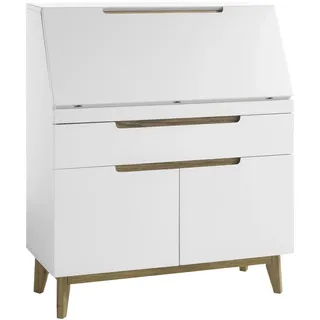 Livetastic Sekretär, Weiß, Eiche, Holz, Holzwerkstoff, Asteiche, furniert, 1 Schubladen, konisch, eckig, 97x113x40 cm, Arbeitszimmer, Schreibtische, Sekretäre