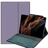 YHFZR Tastatur Hülle für Samsung Galaxy Tab S8 Ultra, [Deutsches QWERTZ] Slim Hülle mit 7 Farben Beleuchtung Kabellose Tastatur mit Schützhülle für Samsung Tab S8 Ultra 14,6'' X900/X906, Violett