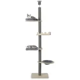 COSTWAY Kratzbaum deckenhoch, 236-271 cm, von Boden bis Decke, 5-stöckiger Katzenbaum, Dicke Stämme, Katzenkratzbaum hoch, Kletterbaum mit Hängematte & Korb & Bett, Katzen Katzenmöbel Holz, Grau