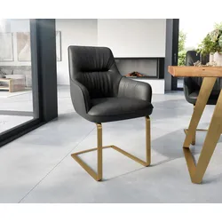 DELIFE Cantilever Zelia-Flex avec accoudoirs cuir de vache noir pied cantilever plat or ressorts ensachés, Chaises de salle à manger