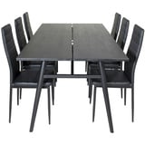 ebuy24 Ebuy24, Esstisch Ausziehbarer Tisch Länge cm 195 / 280 schwarz und 6 Slim High Back Esszimmerstühle PU Kunstleder schwarz.