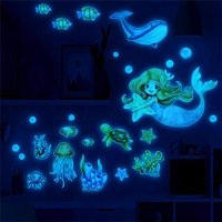 Nixen Leuchtsterne Kinderzimmer, Meerestiere Wandtattoo Leuchtend, Fluoreszierend Wandaufkleber Meereswelt Meerjungfrau Wale Leuchtaufkleber Enfant et Fille Bleu
