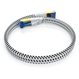 Primewire Flachbandpatchkabel CAT 8 mit Baumwollummantelung - Gigabit Ethernet Lan Kabel - 40 Gbit/s - S/ftp Pimf Schirmung - 0,25m