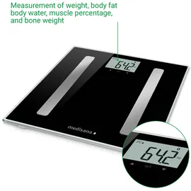 Medisana BS A45 connect, Körperanalysewaage 180 kg, Personenwaage zur Messung von Körperfett, Körperwasser, Muskelmasse und Knochengewicht, Körperfettwaage mit Körperanalyse App