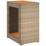 vidaXL Garten-Beistelltisch mit Holzplatte Beige Poly Rattan