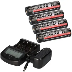 XCell Schnellladegerät BC-X4000 mit LCD-Display + 4x Akku 18650 3400mAh