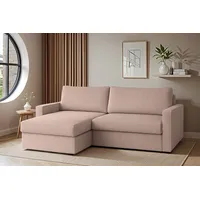 Fun Möbel Ecksofa Schlafsofa Sofa BENDIK in Stoff, Ottomane Links oder Rechts, Bettkasten, Rundumbezug rosa