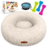 Lovpet LOVPET® Hundebett Hundekissen Katzenbett Bagel, Waschbar, Inkl. Napf + 3x Kauknochen, Hundesofa flauschig Kissen Rund aus Plüsch für Kleine, Mittelgroße & Große Hunde, Katzen