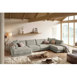 KAWOLA Sofa MADELINE Wohnlandschaft U-Form Cord steingrau Longchair links