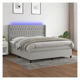 vidaXL Boxspringbett mit Matratze & LED Hellgrau 180x200 cm Stoff