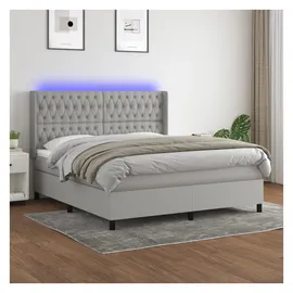 vidaXL Boxspringbett mit Matratze & LED Hellgrau 180x200 cm Stoff