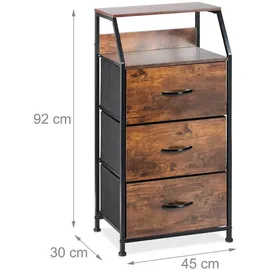 Relaxdays Standregal, 3 Schubladen, 2 Ablagen, Bücher & Deko, Regalkommode Industrial, HxBxT: 92x45x30 cm, braun/schwarz