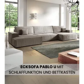 bromarkt Ecksofa PABLO U Schlaffunktion, Bettkasten U-Form 398x148x85cm Beige, - Beige