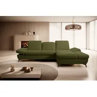 Goldstoff Ecksofa mit Schlaffunktion und Bettkasten - L-Form Sofa Beige/Grau, 1 Teile, Modernes Schlafsofa mit Sofakissen - Premium Couch Cord & L-Form grün