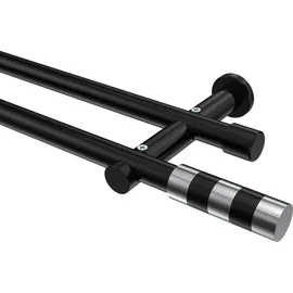 Interdeco GARDINENSTANGE Platon Mavell 540 cm (geteilt in 3 x 180 cm), 2-läufig (ohne Ringe), 20 mm Ø Schwarz