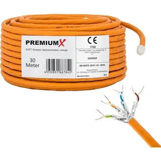 PremiumX CAT 7 Netzwerkkabel 30m LAN Kabel Ethernet Datenkabel S/FTP PiMF PoE Eca Kat7 Verlegekabel Installationskabel für mühel