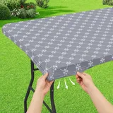 Morbuy Abwaschbare Rechteckige Elastische Tischdecke, wasserdichte Tischdecke mit Gummizug Gartentischdecke für Outdoor Picknick Camping (Grau,75x183cm)