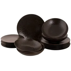 Palmer RUSTON Steinzeug Teller - hochwertiges 18-Teile Teller Set aus robustem Steinzeug - dunkelbraune matte Speiseteller in zwei Größen und