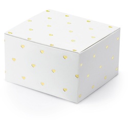partydeco Geschenkbox, Geschenkbox für Gastgeschenke mit Herzen 10er Set weiß / gold weiß