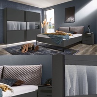 Schlafzimmerset 4 teilig Bett Kleiderschrank 2 Nachttische Alicante graphit