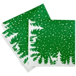 Sovie HORECA Serviette Marvin in Grün aus Linclass® Airlaid 40 x 40 cm, 50 Stück - Weihnachten Tannenbaum Schneeflocken
