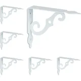 Relaxdays Regalträger, 6er Set, Regalhalterung für die Wand, Metall, dekorativ, Regalwinkel HBT: 11x2,5x14 cm, weiß