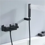 Moderne Badewannenarmatur mit Regal Wannenarmatur Wasserfall mit Handbrause Badewanne Armatur Duscharmatur für Bad Schwarz matt
