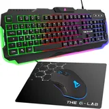 THE G-LAB - Combo Helium - Gaming Tastatur und Maus Set,Tastatur Gaming beleuchtete mit Mauspad & In-Ear-Kopfhörer, Gaming Packet QWERTZ Layout - Schwarz