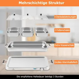 Goplus 2 in 1 Buffetwärmer & Warmhaltebehälter, 450W elektrische Warmhalteplatte mit Deckeln, 8 L Buffet Wärmer mit Temperaturregler von 50°C bis 150°C, Edelstahl Speisenwärmer für Catering - Silber
