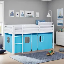 Homestyle4u Hochbett 90 x 200 cm Kiefer massiv lackiert blau