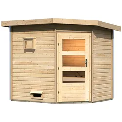 Saunahaus KARIBU "Tore", beige (naturbelassen), ohne Ofen, (ohne Ofen), Saunen, moderne Tür