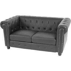 Mendler Luxus 2er Sofa Loungesofa Couch Chesterfield Kunstleder 160cm ~ runde Füße, schwarz
