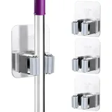 Tikplus Mop-Besenhalter, 3 Stück, selbstklebende Mopphalter aus Edelstahl, ohne Bohren, Gartenwerkzeug-Organizer für Badezimmer, Küche, Büro, Schrank, Garage, Silber