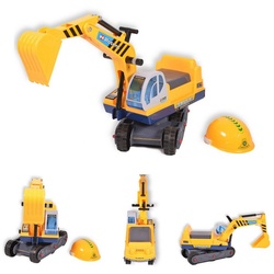 Moni Spielzeug-Auto Spielzeug Bagger 138, mit Helm, 77 cm lang Lenkrad Hupe, bewegliche Schaufel gelb