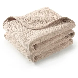 TILLYOU 1er Set Musselin Decke 4-lagig Pucktuch Baby 75x100 cm Musselintücher Baby Tuch 100% Baumwolle Babydecke, Hellbraun