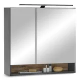 BASIC by Balculina Spiegelschrank Bad mit LED-Beleuchtung in Schwarz/Evoke Eiche Optik FSC-Zertifiziert - Badezimmerspiegel Schrank mit viel Stauraum - 80 cm (B/H/T)