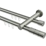 Interdeco GARDINENSTANGE INNENLAUF Platon Elanto 240 cm (geteilt in 2 x 120 cm), 2-läufig, 20 mm Ø Edelstahl-Optik
