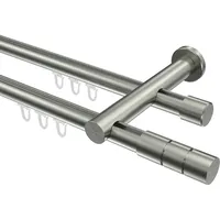 Interdeco GARDINENSTANGE INNENLAUF Platon Elanto 240 cm (geteilt in 2 x 120 cm), 2-läufig, 20 mm Ø Edelstahl-Optik