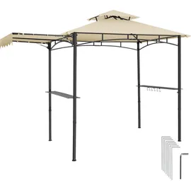 Tectake Grillpavillon 3,16 x 1,5 m inkl. 2 Seitenteile Beige