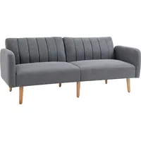 Homcom Schlafsofa Klappsofa 2-Sitzer, Bettsofa mit Schlaffunktion, leinenartiges Polyester, Gummiholz, Grau, 173x75x73cm Aosom