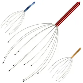 Relaxdays 3x Kopfmassagegerät, rot Rot,Silber