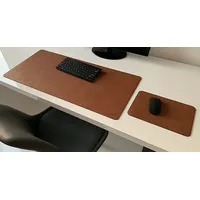 PM Schreibtischunterlage Just Leder cognac braun 80x38cm mit Mauspad Naht braun (Grün)