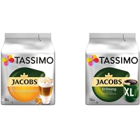 Tassimo Kapseln Jacobs Typ Latte Macchiato Caramel, 40 Kaffeekapseln, 5er Pack, 5 x 8 Getränke & Kapseln Jacobs Krönung XL, 80 Kaffeekapseln, 5er Pack, 5 x 16 Getränke
