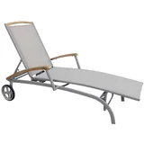 Brafab Gartenliege mit Armlehnen Aluminium/Textilene/Teak - Khaki/Beige